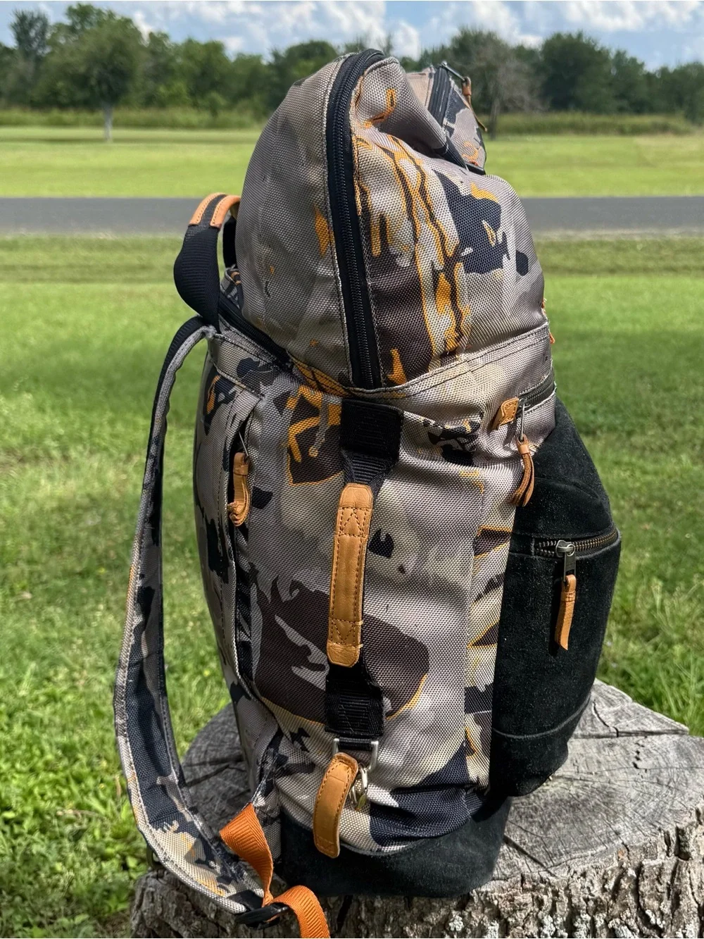 TUMI Dalston Roll Top orange, grey & black  Camouflage with Suede Front Pocket